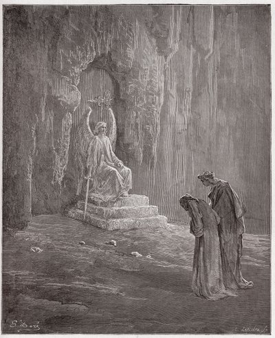 Den guddommelige komedie (La Divina Comedia, La Divine Comedie), Purgatorio, Canto 9: Dante og Virgil ved skærsildens portaler - af Dante Alighieri (1265-1321) - Illustration af Gustave Dore (1832-1883) af Gustave Dore