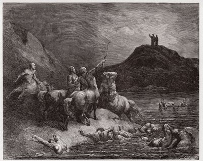 Den guddommelige komedie (La Divina Commedia, La Divine Comedie), Inferno, Canto 12: Nessus og kentaurerne - af Dante Alighieri (1265-1321) - Illustration af Gustave Dore (1832-1883) af Gustave Dore