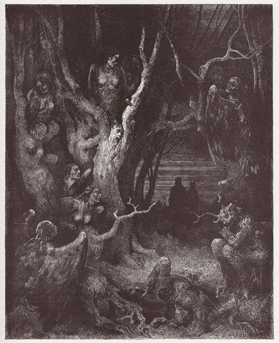 Den guddommelige komedie (La Divina Commedia, La Divine Comedie), Inferno, Canto 13: Harpierne i selvmordsskoven - af Dante Alighieri (1265-1321) - Illustration af Gustave Dore (1832-1883) af Gustave Dore