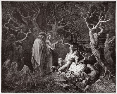 Den guddommelige komedie (La Divina Commedia, La Divine Comedie), Inferno, Canto 13: Selvmordene i skoven - af Dante Alighieri (1265-1321) - Illustration af Gustave Dore (1832-1883) af Gustave Dore