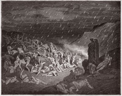 Den guddommelige komedie (La Divina Commedia, La Divine Comedie), Inferno, Canto 14: De voldelige, forpinte i ildens regn - af Dante Alighieri (1265-1321) - Illustration af Gustave Dore (1832-1883) af Gustave Dore
