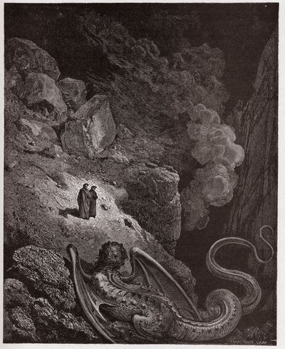 Den guddommelige komedie (La Divina Commedia, La Divine Comedie), Inferno, Canto 17: Geryon, symbol på bedrag - af Dante Alighieri (1265-1321) - Illustration af Gustave Dore (1832-1883) af Gustave Dore