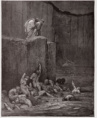Den guddommelige komedie (La Divina Commedia, La Divine Comedie), Inferno, Canto 18: Forkælere og smigrer i den ottende cirkel - af Dante Alighieri (1265-1321) - Illustration af Gustave Dore (1832-1883) af Gustave Dore