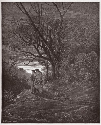 Den guddommelige komedie (La Divina Commedia, La Divine Comedie), Inferno, Canto 1: Hun-ulven dukker op - af Dante Alighieri (1265-1321) - Illustration af Gustave Dore (1832-1883) af Gustave Dore