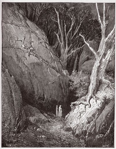 Den guddommelige komedie (La Divina Commedia, La Divine Comedie), Inferno, Canto 1: Virgil og Dante begynder deres rejse - af Dante Alighieri (1265-1321) - Illustration af Gustave Dore (1832-1883) af Gustave Dore