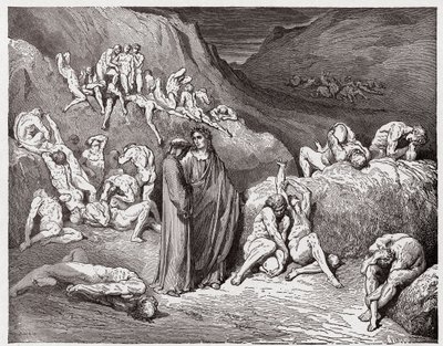Den guddommelige komedie (La Divina Commedia, La Divine Comedie), Inferno, Canto 29: Forfalskerne og forfalsknerne plaget af kløe - af Dante Alighieri (1265-1321) - Illustration af Gustave Dore (1832-1883) af Gustave Dore