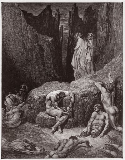 Den guddommelige komedie (La Divina Commedia, La Divine Comedie), Inferno, Canto 29: Virgil irettesætter Dantes nysgerrighed - af Dante Alighieri (1265-1321) - Illustration af Gustave Dore (1832-1883) af Gustave Dore