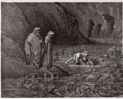 Den guddommelige komedie (La Divina Commedia, La Divine Comedie), Inferno, Canto 32: Ugolino gnaver i hovedet af ærkebiskop Ruggieri - af Dante Alighieri (1265-1321) - Illustration af Gustave Dore (1832-1883) af Gustave Dore