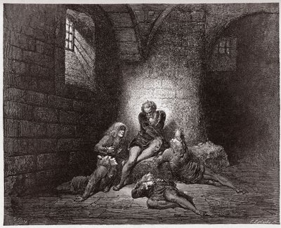 Den guddommelige komedie (La Divina Commedia, La Divine Comedie), Inferno, Canto 33: Ugolino og hans sønner forulykkede og udsultede - af Dante Alighieri (1265-1321) - Illustration af Gustave Dore (1832-1883) af Gustave Dore