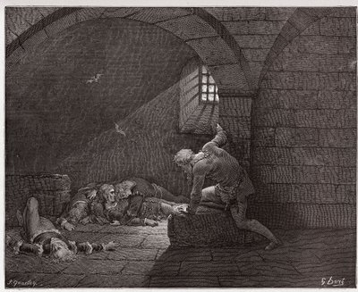 Den guddommelige komedie (La Divina Commedia, La Divine Comedie), Inferno, Canto 33: Ugolino i cellen med sine fire døde sønner - af Dante Alighieri (1265-1321) - Illustration af Gustave Dore (1832-1883) af Gustave Dore