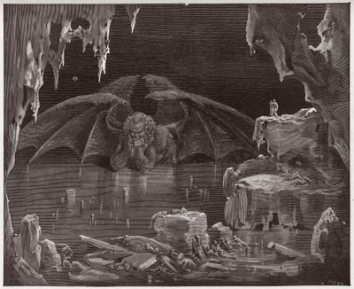 Den guddommelige komedie (La Divina Commedia, La Divine Comedie), Inferno, Canto 34: Lucifer, konge af helvede, frosset i isen - af Dante Alighieri (1265-1321) - Illustration af Gustave Dore (1832-1883) af Gustave Dore