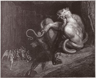 Den guddommelige komedie (La Divina Commedia, La Divine Comedie), Inferno, Canto 5: Minos dømmer overtrædelserne og sender sjælene - af Dante Alighieri (1265-1321) - Illustration af Gustave Dore (1832-1883) af Gustave Dore