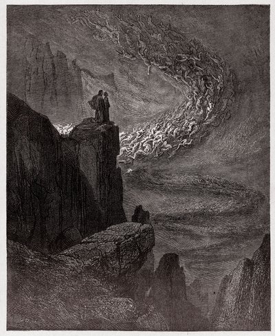 Den guddommelige komedie (La Divina Commedia, La Divine Comedie), Inferno, Canto 5: Minos dømmer overtrædelserne og sender sjælene - af Dante Alighieri (1265-1321) - Illustration af Gustave Dore (1832-1883) af Gustave Dore
