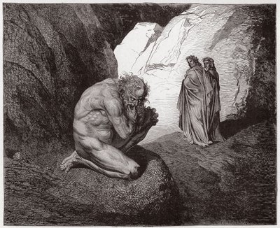 Den guddommelige komedie (La Divina Commedia, La Divine Comedie), Inferno, Canto 7: Virgil irettesætter Plutus ved indgangen til den fjerde cirkel - af Dante Alighieri (1265-1321) - Illustration af Gustave Dore (1832-1883) af Gustave Dore