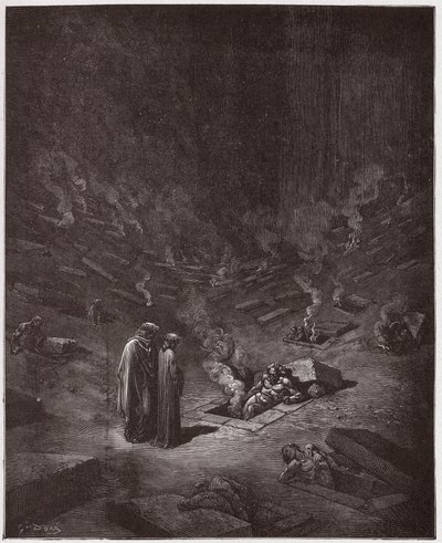 Den guddommelige komedie (La Divina Commedia, La Divine Comedie), Inferno, Canto 9: Kætternes brændende grave - af Dante Alighieri (1265-1321) - Illustration af Gustave Dore (1832-1883) af Gustave Dore