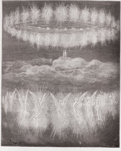 Den guddommelige komedie (La Divina Commedia, La Divine Comedie), Paradiso, Canto 12: Ringene af glorificerede sjæle i solen - af Dante Alighieri (1265-1321) - Illustration af Gustave Dore (1832-1883) af Gustave Dore