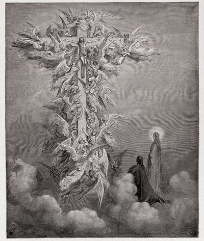 Den guddommelige komedie (La Divina Commedia, La Divine Comedie), Paradiso, Canto 14: Dante og Beatrice ser englene med Kristus på korset - af Dante Alighieri (1265-1321) - Illustration af Gustave Dore (1832-1883) af Gustave Dore
