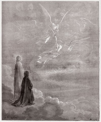 Den guddommelige komedie (La Divina Commedia, La Divine Comedie), Paradiso, Canto 18: Dante og Beatrice oversat til Jupiters sfære - af Dante Alighieri (1265-1321) - Illustration af Gustave Dore (1832-1883) af Gustave Dore