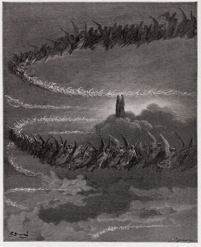 Den guddommelige komedie (La Divina Commedia, La Divine Comedie), Paradiso, Canto 18: I Jupiters sfære kredser de velsignede sjæle for at danne bogstaver - af Dante Alighieri (1265-1321) - Illustration af Gustave Dore (1832-1883) af Gustave Dore