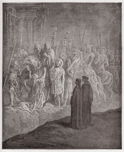 Den guddommelige komedie (La Divina Commedia, La Divine Comedie), Purgatorio, Canto 10: Marmorskulpturerne, der portrætterer stolthed - af Dante Alighieri (1265-1321) - Illustration af Gustave Dore (1832-1883) af Gustave Dore