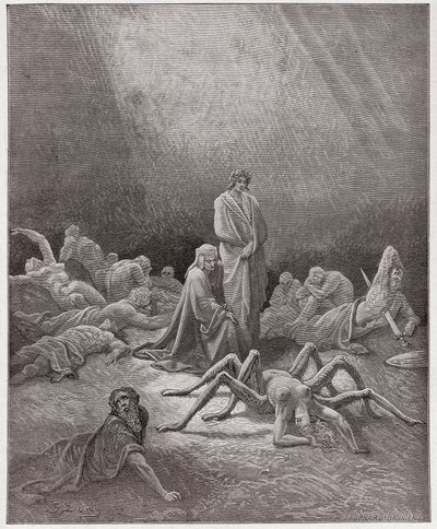 Den guddommelige komedie (La Divina Commedia, La Divine Comedie), Purgatorio, Canto 12: Dante ser på Arachnes sjæl - af Dante Alighieri (1265-1321) - Illustration af Gustave Dore (1832-1883) af Gustave Dore