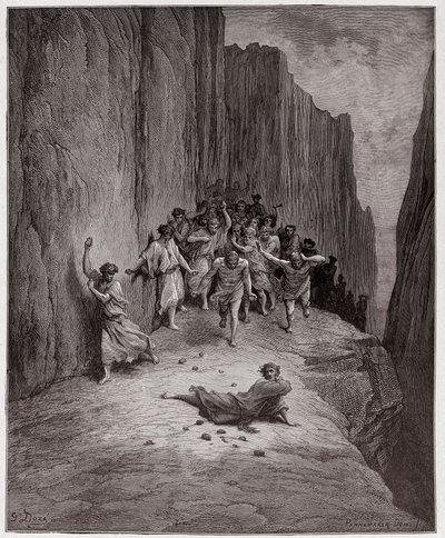 Den guddommelige komedie (La Divina Commedia, La Divine Comedie), Purgatorio, Canto 15: Dantes vision om steningen af ​​Stephen - af Dante Alighieri (1265-1321) - Illustration af Gustave Dore (1832-1883) af Gustave Dore