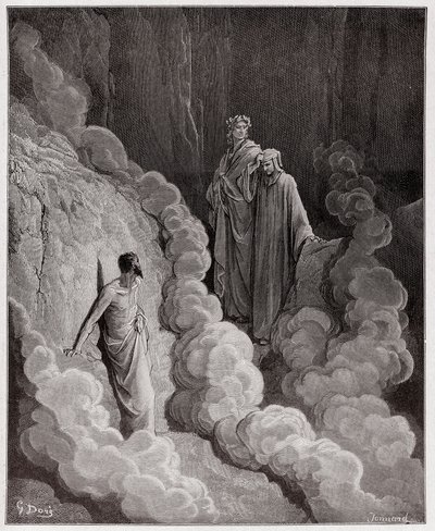 Den guddommelige komedie (La Divina Commedia, La Divine Comedie), Purgatorio, Canto 16: Dante taler til Marco Lombardos sjæl - af Dante Alighieri (1265-1321) - Illustration af Gustave Dore (1832-1883) af Gustave Dore