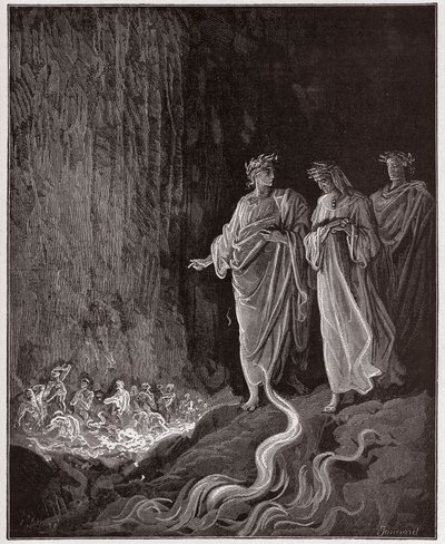 Den guddommelige komedie (La Divina Commedia, La Divine Comedie), Purgatorio, Canto 25: Digterne i den syvende cirkel - af Dante Alighieri (1265-1321) - Illustration af Gustave Dore (1832-1883) af Gustave Dore
