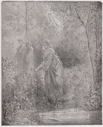 Den guddommelige komedie (La Divina Commedia, La Divine Comedie), Purgatorio, Canto 27: Dants drøm om Lea i engen - af Dante Alighieri (1265-1321) - Illustration af Gustave Dore (1832-1883) af Gustave Dore