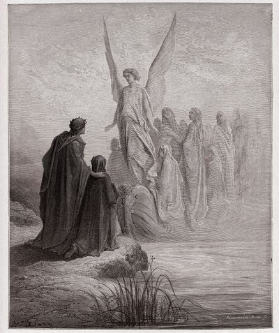 Den guddommelige komedie (La Divina Commedia, La Divine Comedie), Purgatorio, Canto 2: Den himmelske pilot lander båden - af Dante Alighieri (1265-1321) - Illustration af Gustave Dore (1832-1883) af Gustave Dore