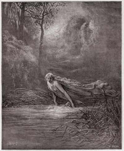 Den guddommelige komedie (La Divina Commedia, La Divine Comedie), Purgatorio, Canto 31: Dante nedsænket i floden Lethe - af Dante Alighieri (1265-1321) - Illustration af Gustave Dore (1832-1883) af Gustave Dore
