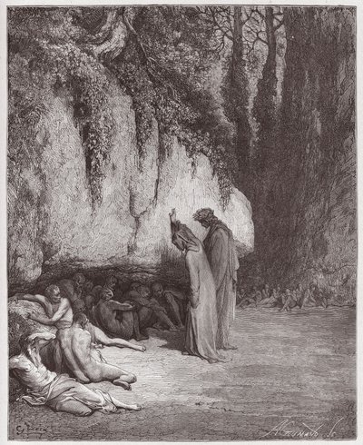 Den guddommelige komedie (La Divina Commedia, La Divine Comedie), Purgatorio, Canto 4: De indolente sjæle ved siden af ​​klippen - af Dante Alighieri (1265-1321) - Illustration af Gustave Dore (1832-1883) af Gustave Dore