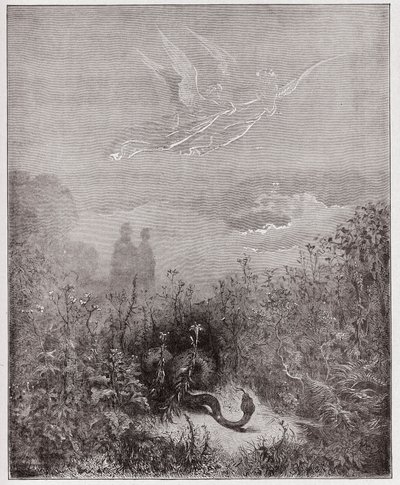 Den guddommelige komedie (La Divina Commedia, La Divine Comedie), Purgatorio, Canto 8: Englene driver slangen væk - af Dante Alighieri (1265-1321) - Illustration af Gustave Dore (1832-1883) af Gustave Dore