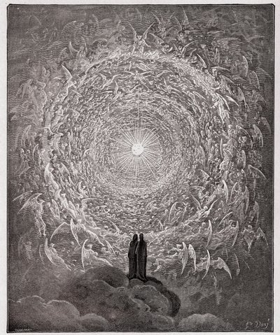 The Divine Comedy, Paradiso, Canto 31: Den hellige skare danner en rose i det empyriske (rose celeste) - af Dante Alighieri (1265-1321) af Gustave Dore
