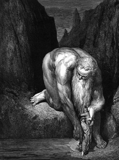 Den guddommelige komedie af Dante: Den kæmpe antaeus. af Gustave Dore