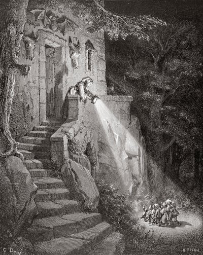 The Dwelling of the Ogre, indgraveret af Heliodore Joseph Pisan (1822-90) c.1868 af Gustave Dore