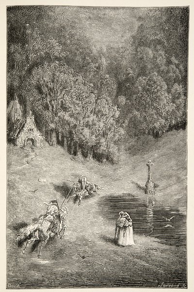 Mødet mellem Arthur og Pellinore, fra Stories of the Days of King Arthur af Charles Henry Hanson, pub.1898 af Gustave Dore