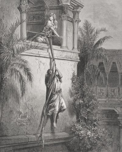 Davids flugt gennem vinduet, illustration fra Dores 