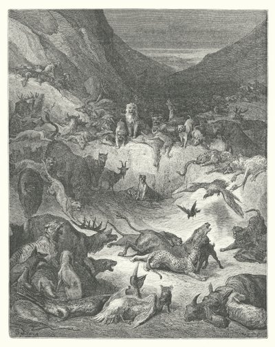 La Fontaines fabler: Dyrene, der er syge af pest (kobberstik) af Gustave Dore