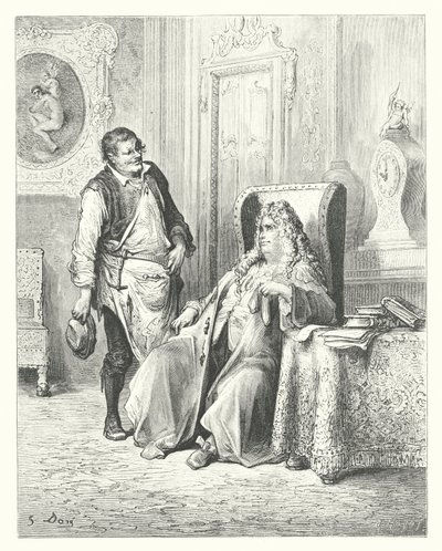 La Fontaines fabler: Skomageren og bankmanden (kobberstik) af Gustave Dore