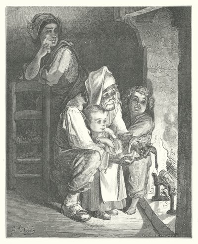 La Fontaines fabler: Landmanden og slangen (kobberstik) af Gustave Dore