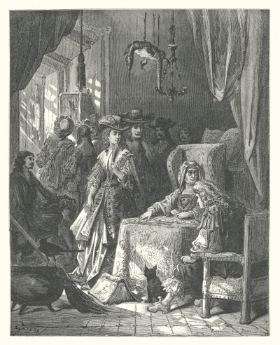 La Fontaines fabler: Spåkonen (kobberstik) af Gustave Dore