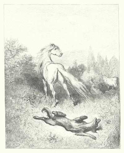 La Fontaines fabler: Hesten og ulven (kobberstik) af Gustave Dore