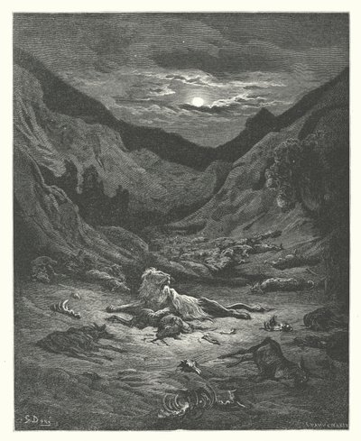 La Fontaines fabler: Løven (kobberstik) af Gustave Dore