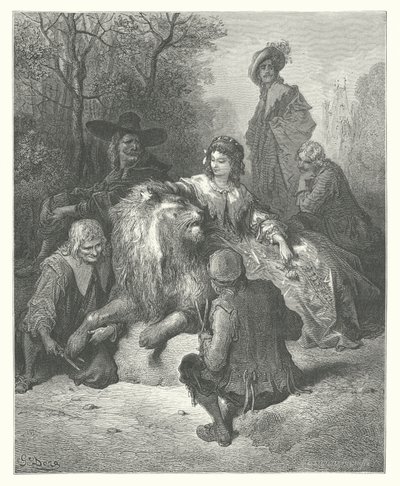 La Fontaines fabler: Den forelskede løve (kobberstik) af Gustave Dore