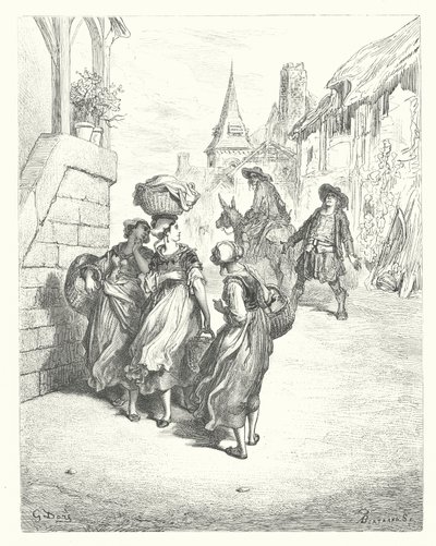 La Fontaines fabler: Mølleren, hans søn og æslet (kobberstik) af Gustave Dore