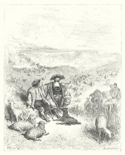 La Fontaines fabler: Hyrden og kongen (kobberstik) af Gustave Dore