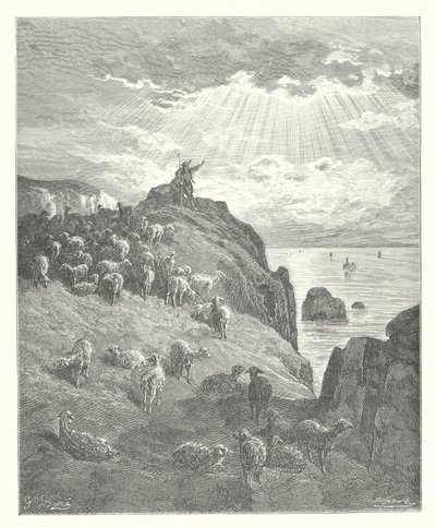 La Fontaines fabler: Hyrden og havet (kobberstik) af Gustave Dore
