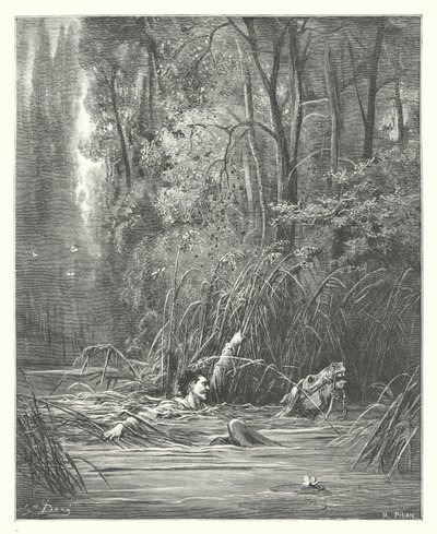 La Fontaines fabler: Bækkenet og floden (kobberstik) af Gustave Dore
