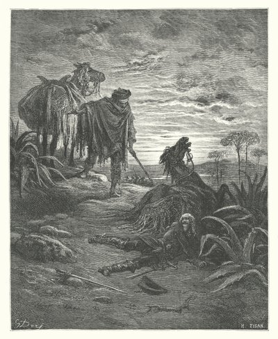 La Fontaines fabler: De to muldyr (kobberstik) af Gustave Dore